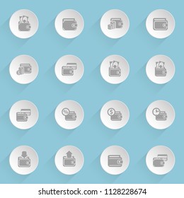 wallet web icons on light paper circles