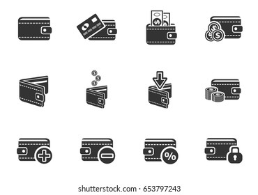 wallet web icons. set of simple symbols silhouettes
