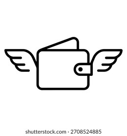 Cartera con el icono de la línea del Vector de las alas en un Vector de fondo blanco icono de la línea en un fondo blanco