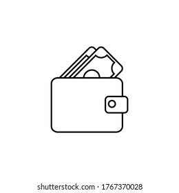 Wallet,Pay cash - Black Outline and dollar icon vector isolated. Flat style vector illustration.