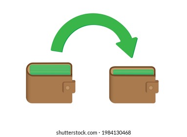 Wallets with arrow. Money transfer concept. Vector illustration.