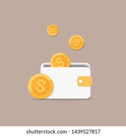 Wallets and coins, e payment, cash back, refund, vector illustrator concept stack of coin and wallet