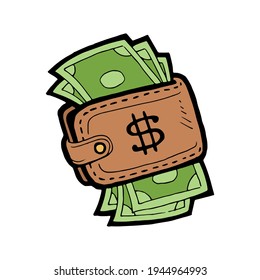 Wallets with money. Hand drawn colored vector illustration clip art