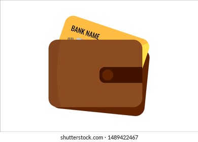 Wallets or Purse with credit card. Business and finance symbol. Vector illustration in cartoon style. Isolated on white background