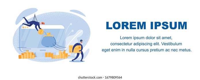 Wallets under Attack. Thieves, Robbing People Actually and Virtually. Criminal, Drawing Out Huge Golden Coin from Somebody Elses Purse. Electronic Cash Box Thief. Banner with Copy Space.