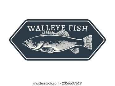 walleye fish badge design template