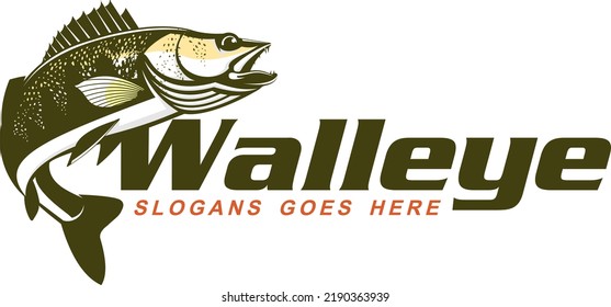 Walleye Fish Logo. Unique and fresh walleye fish jumping out of the water. Great to use as your fishing activity. 