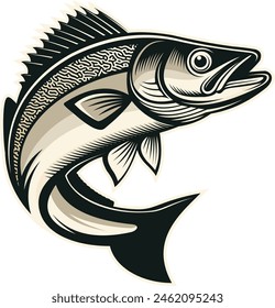 Walleye fish vector for fly fishing logo company