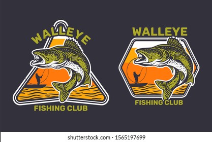 walleye fishing club, walleye jump on the water catching by man on kayak fishing