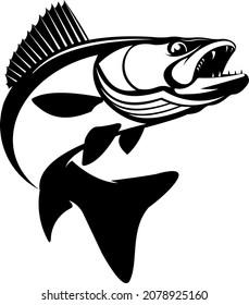 Walleye Fishing Logo, Unique and Fresh, Walleye fish jumping out of the water, Great to use as your Walleye fishing activity.