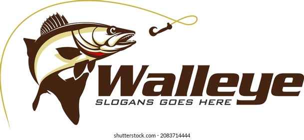 Walleye Fishing Logo. Unique and Fresh Walleye fish jumping Out of the water, Great for your Walleye fishing Activity. 