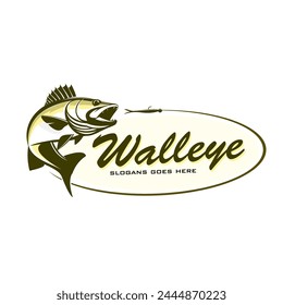 Walleye Fishing Logo. Unique and fresh Walleye fish jumping out of the water. Great to use as your walleye fishing activity. 