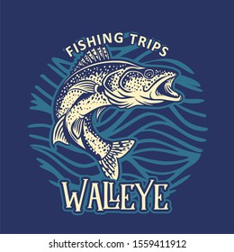 walleye fishing trips t shirt design vintage retro water ornament
