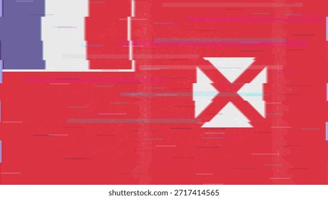 Vector Video de bandera de falla de Wallis y Futuna, distorsión dividida RGB, ilustración de marco abstracto digital