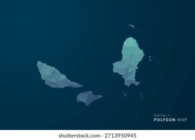 Mapa de Wallis y Futuna - Ilustración vectorial de estilo polígono con degradado azul azulado, diseño geométrico de bajo contenido de polietileno, inspirado en la Tecnología digital y silueta limpia sobre fondo oscuro.