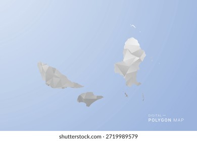 Mapa de Wallis y Futuna - Ilustración vectorial de estilo polígono en tonos grises, blancos y azules, diseño geométrico de baja poli, silueta mínima, adecuada para infografía y diseño moderno.