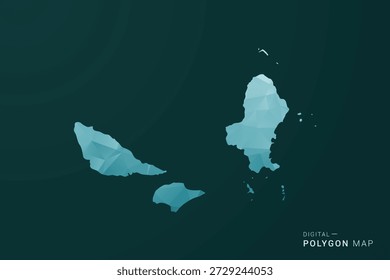 Mapa de Wallis y Futuna - Ilustración vectorial de estilo polígono en diseño geométrico de bajo poli verde y azul, silueta mínima limpia para infografía.