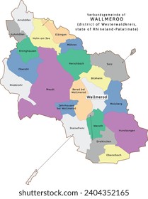 Wallmerod verbandsgemeinde map of Westerwaldkreis district Rhineland-Palatinate (Rheinland-Pfalz) state in Germany. Vectored. Retro colors