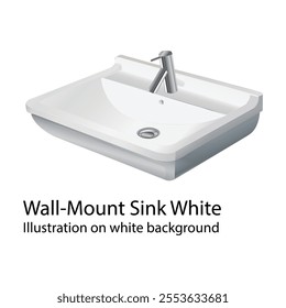 Wall-Mount Sink White Illustration on white background Vol 01