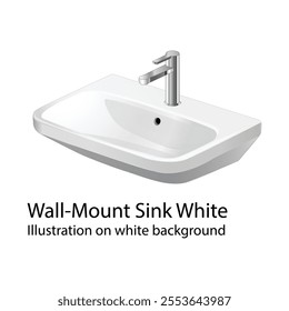 Wall-Mount Sink White Illustration on white background Vol 02