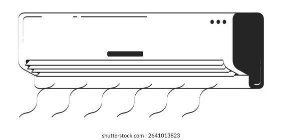 Wall-mounted air conditioner blowing cool air doodle linear object. Home cooling. Airconditioner AC appliance 2D vector outline clip art drawing isolated on white. Hand drawn sketch illustration