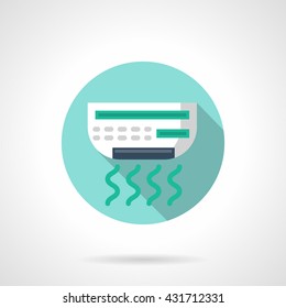 Wall-mounted air conditioner with long shadow. Indoors temperature control, climate technology, acclimatization. Household and office appliances. Round flat color style vector icon.