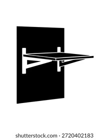 Silhueta de prateleira flutuante montada na parede em perspectiva, elemento de decoração interior moderno, vetor preto