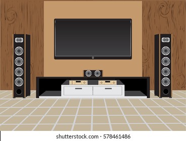 Wall-mounted TV with a home theater system