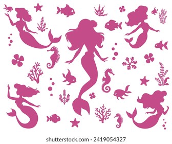 wallpapar pattern set mermaid ocean sea creatures