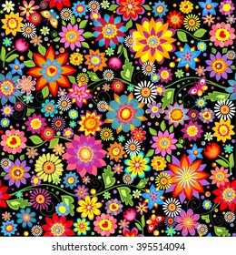 Wallpaper with abstract funny colorful flowers