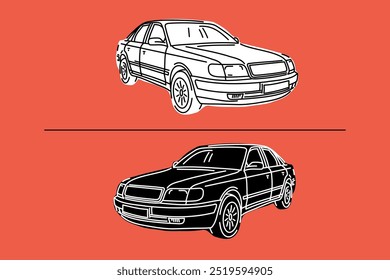 Papel de parede estético, tela de bloqueio automotivo na moda, ilustrações de vetor para impressões de vestuário e outros usos. Carros desenhados à mão.