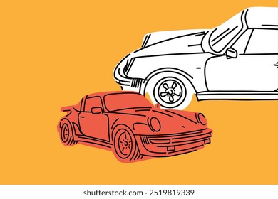 Wallpaper Aesthetic, Trendy automotive Lock Screen, Vector illustrations for apparel prints and other uses. Hand drawn cars.
