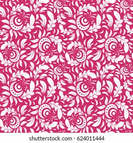 Wallpaper with antique doodle medieval baroque abstract doodles and ornament. Damask pattern in vintage style. Baroque damask vintage white and magenta vector seamless pattern background.