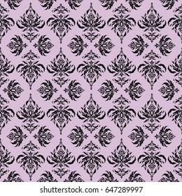 Wallpaper with antique medieval abstract ornament. Baroque damask vintage neutral and black vector seamless pattern background.