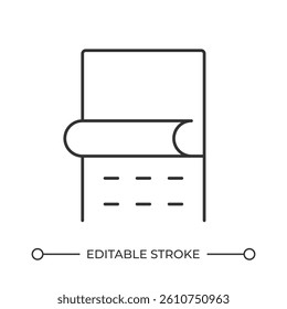 Wallpaper applying process line icon. Unrolling paper sheet to decorate wall. Redesigning interior materials. Isolated vector illustration. Outline symbol. Simple linear drawing. Editable stroke