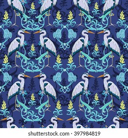 Wallpaper Art Nouveau pattern. Design prints textile with a bird.