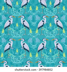 Wallpaper Art Nouveau pattern. Design prints textile with a bird.
