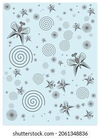 Papel de escritorio de un patrón atractivo. Contiene flores mariposas y formas de resortes. 