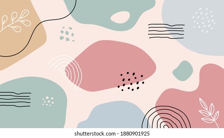 Wallpaper background with abstract shapes, hand drawn in pastel colors. Eps10 vector.