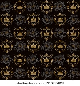 Wallpaper background pattern. Damask pattern in royal style on a dark background. Vector graphics
