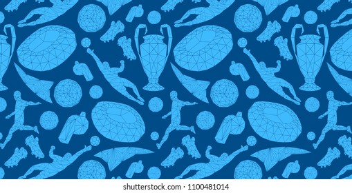 wallpaper background  pattern soccer football championship symbols objects set equipment concept low-poly modeling trend illustration vector