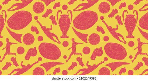 wallpaper background  pattern soccer football championship elements symbols objects set equipment concept low-poly modeling trend illustration vector