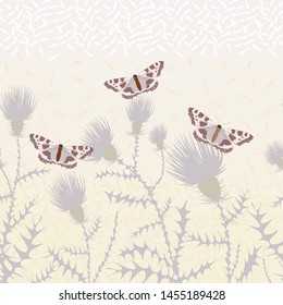 Wallpaper background with thistle flowers and butterflies