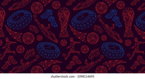 wallpaper background vector pattern soccer football championship elements symbols objects set equipment concept low-poly modeling trend illustration
