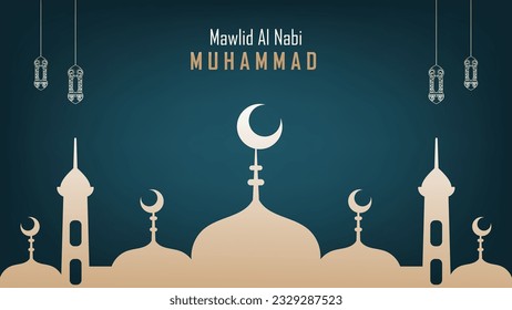 wallpaper banner poster template design for the celebration of the birthday of the prophet muhammad for muslims