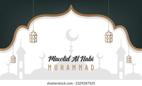 wallpaper banner poster template design for the celebration of the birthday of the prophet muhammad for muslims