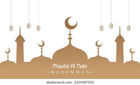 wallpaper banner poster template design for the celebration of the birthday of the prophet muhammad for muslims