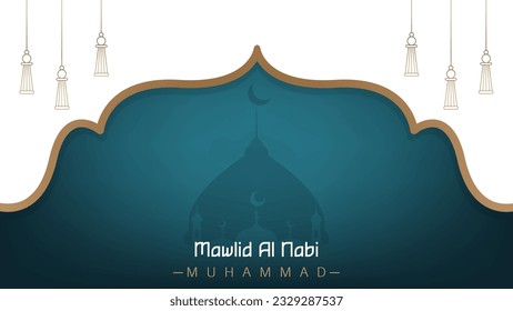 wallpaper banner poster template design for the celebration of the birthday of the prophet muhammad for muslims