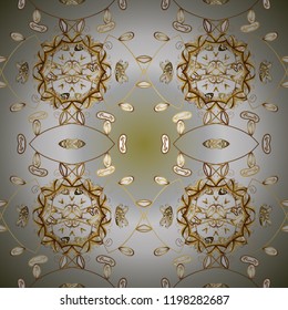 Wallpaper baroque, damask. Floral pattern. Ornamental vector background. Stylish graphic pattern. Golden elements on gray, neutral and white colors.