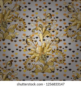 Wallpaper baroque, damask. Floral pattern. Golden elements on brown and gray colors. Seamless vector background. Stylish graphic pattern.
